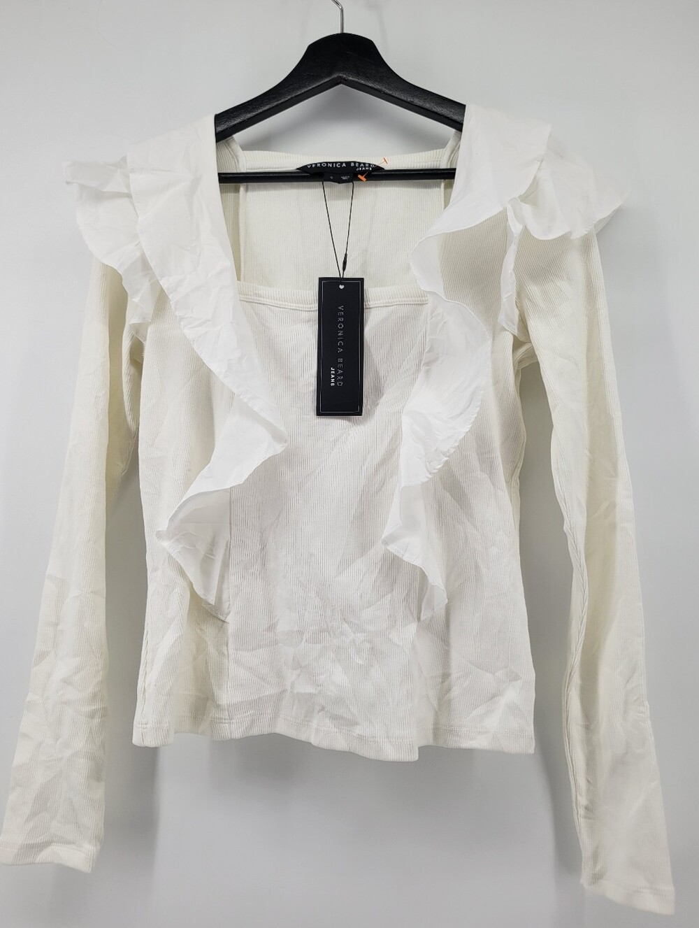 Veronica Beard Gidea Ruffled Long Sleeve Top Cream - Picture 2 of 6